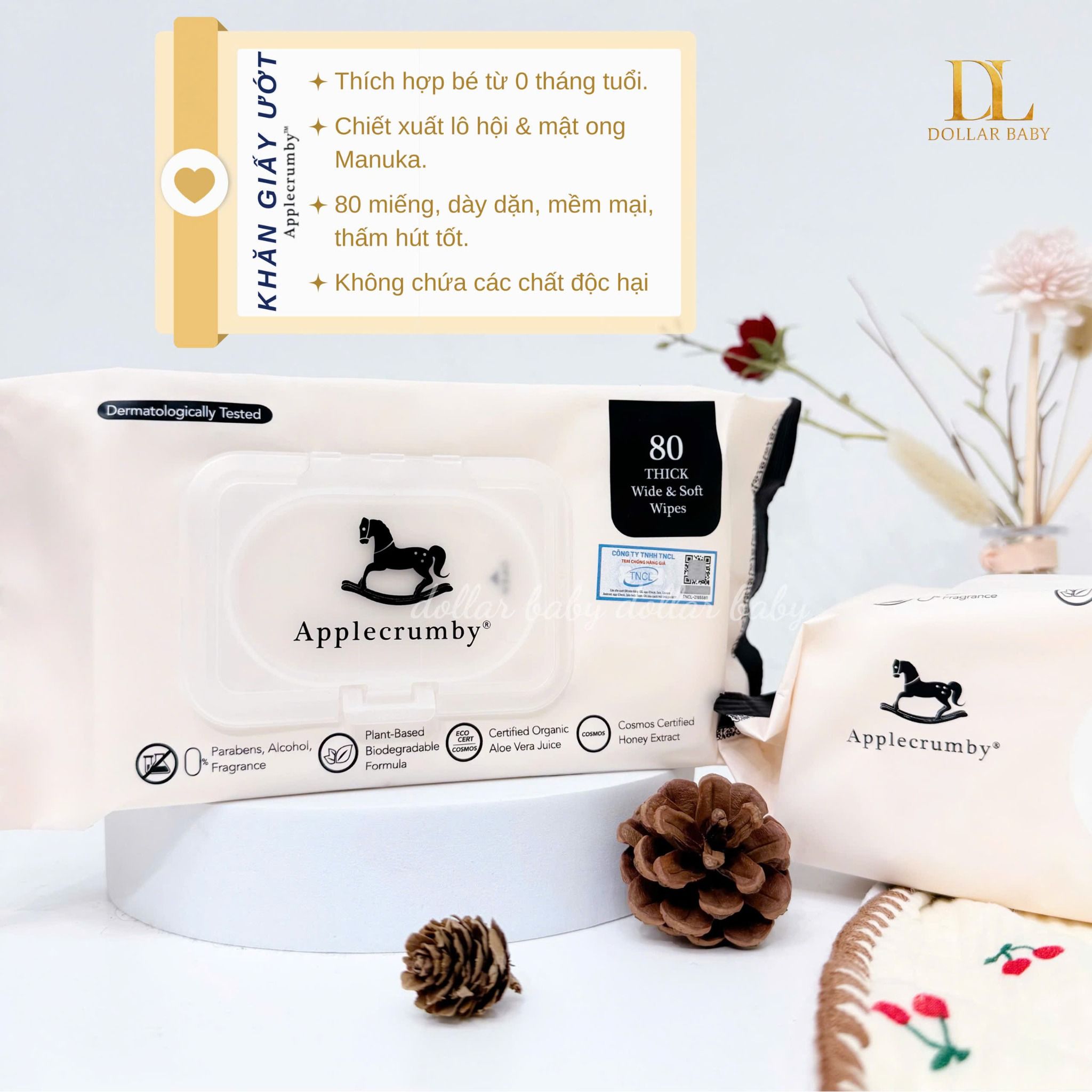  Khăn Giấy Ướt Cao Cấp Applecrumby 