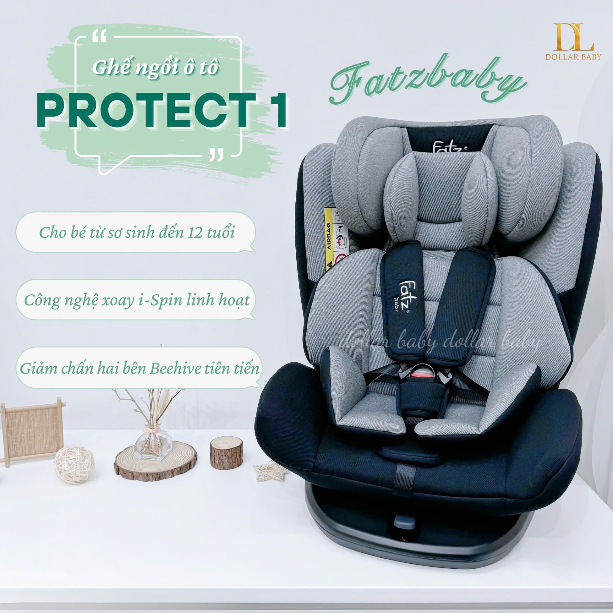  FATZ BABY - Ghế ô tô 360 độ có ISOFIX và TOP TETHER - Protect 1 