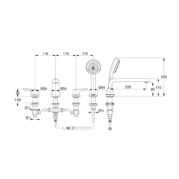 Vòi xả bồn tắm 4 lỗ 344230575