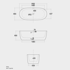Bồn tắm đặt sàn RAK-CONTOUR-OVAL  CONBT118080AWHA