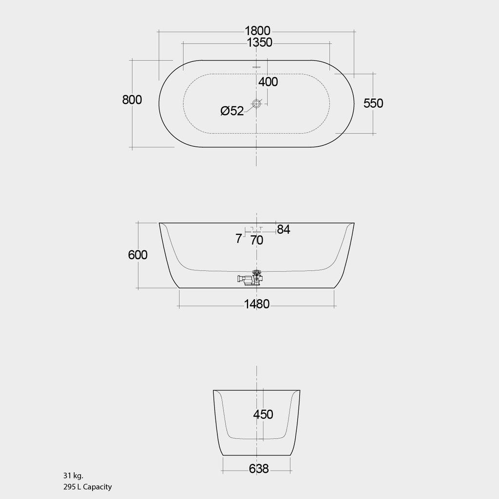 Bồn tắm đặt sàn CONBT218080AWHA đúc nguyên khối