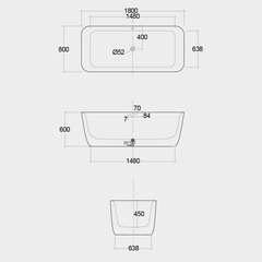 Bồn tắm đặt sàn CONBT318080AWHA đúc nguyên khối