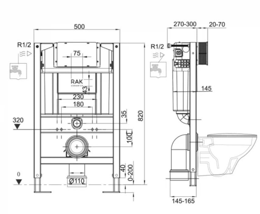 Két nước âm tường FS04RAK82TF dành cho bàn cầu treo