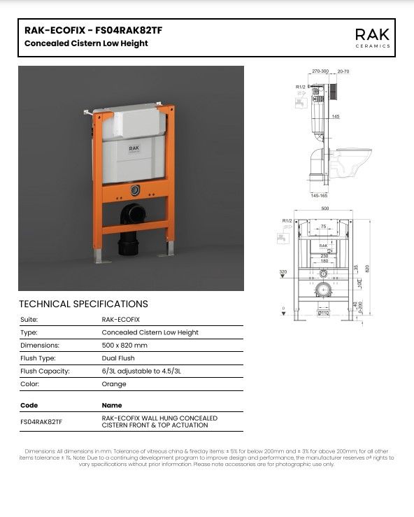 Két nước âm tường FS04RAK82TF dành cho bàn cầu treo