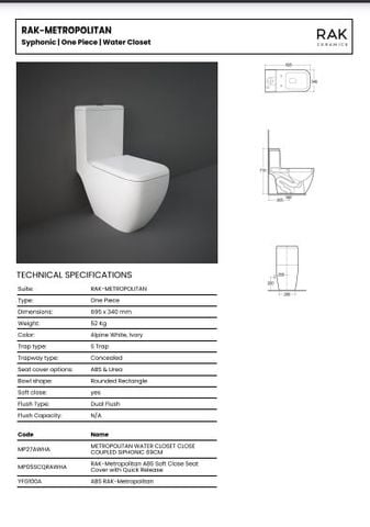 Bàn cầu một khối RAK-METROPOLITAN MP27AWHA