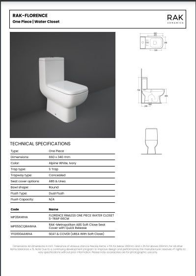 Bàn cầu một khối RAK-FLORENCE MP28AWHA