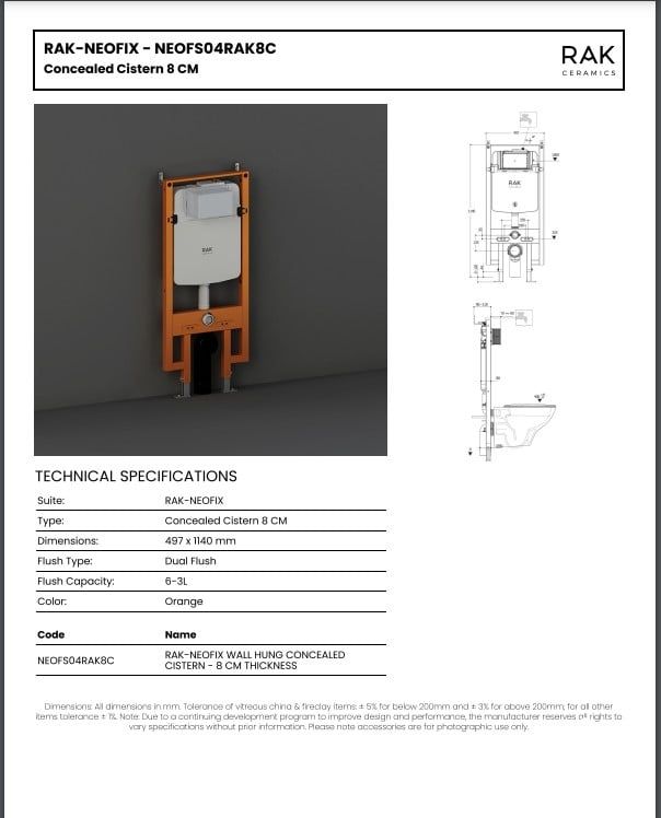 Két nước âm tường NEOFS04RAK8C dành cho bàn cầu treo