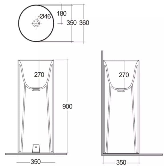 Chậu đặt sàn đúc nguyên khối PETFS13600AWHA BTRFSPPR001 không có lỗ thoát tràn