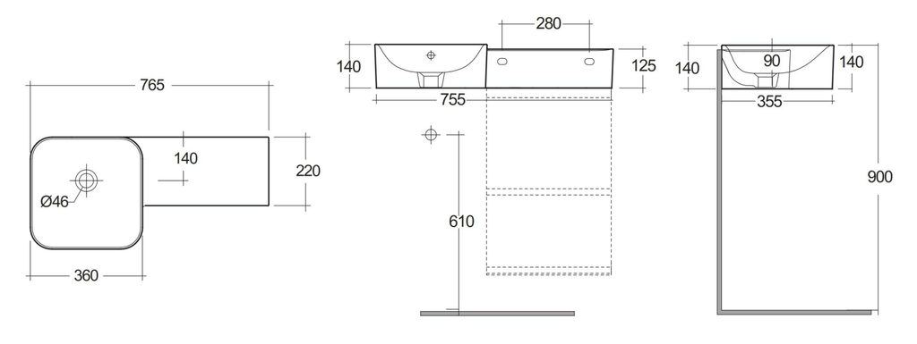 Chậu treo tường PETWB47700AWHA dành cho không gian nhỏ