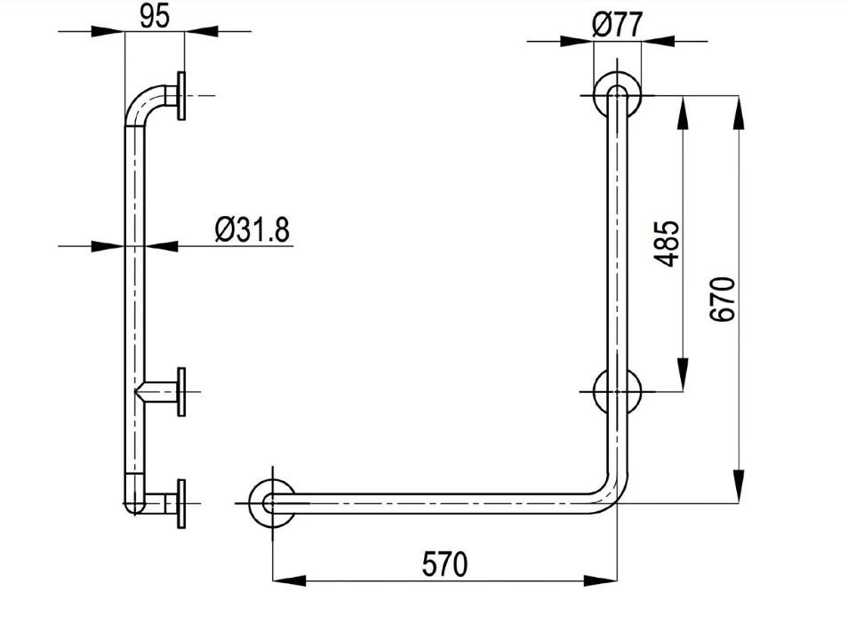 Thanh tay vịn chữ L bên trái RAK90410
