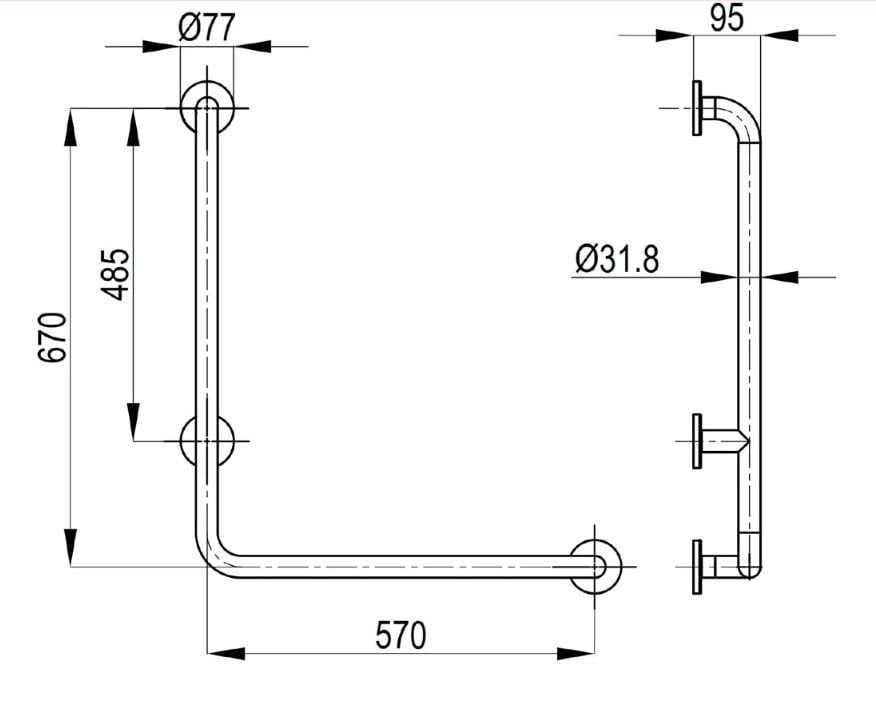 Thanh tay vịn chữ L bên phải RAK90411