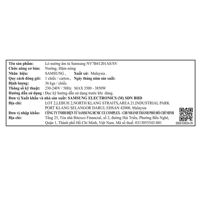 Lò nướng âm Samsung NV7B41201AS/SV 76 lít