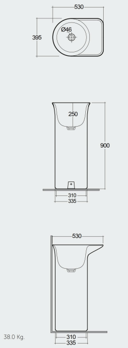 Chậu đặt sàn đúc nguyên khối VALFS5300AWHA không có lỗ thoát tràn