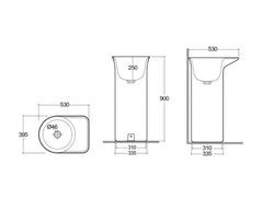 Chậu đặt sàn đúc nguyên khối VALFS5300AWHA không có lỗ thoát tràn