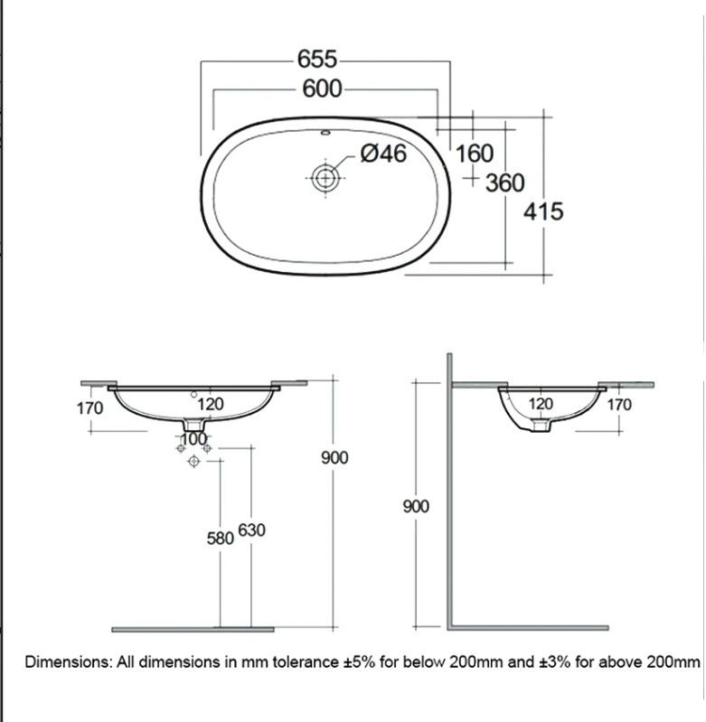 Chậu âm bàn VARUC36000AWHA có lỗ thoát tràn