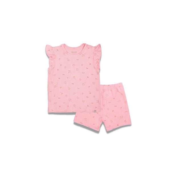 Bộ quần áo tay bèo bé gái màu hồng vải sợi tre