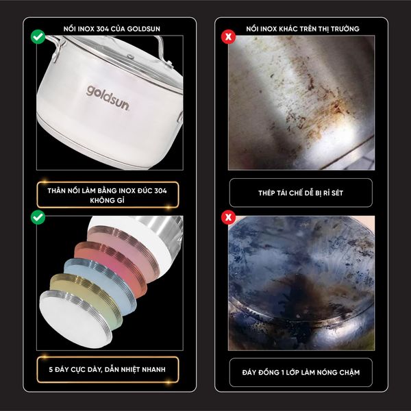 Nồi lẻ inox 304 5 đáy GPS1735
