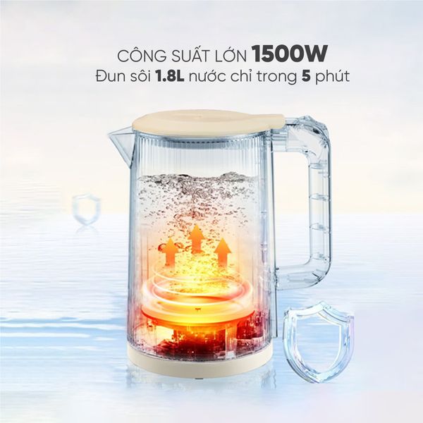 Ấm Siêu Tốc 2 Lớp Cách Nhiệt Goldsun Dung Tích 1.8L Đun Siêu Tốc Tự Ngắt Khi Sôi GKT2611