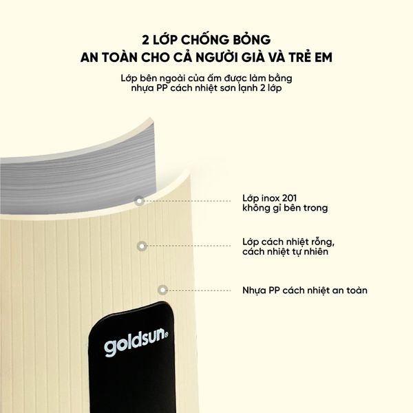 Ấm Siêu Tốc 2 Lớp Cách Nhiệt Goldsun Dung Tích 1.8L Đun Siêu Tốc Tự Ngắt Khi Sôi GKT2611