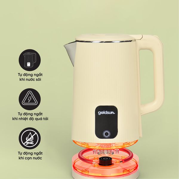 Ấm Siêu Tốc 2 Lớp Cách Nhiệt Goldsun Dung Tích 1.8L Đun Siêu Tốc Tự Ngắt Khi Sôi GKT2611