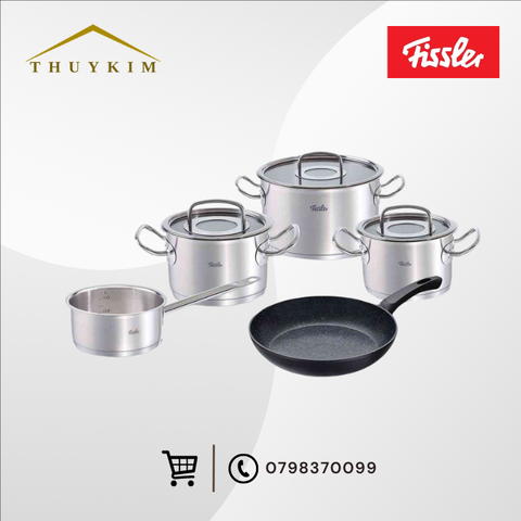 Bộ nồi Fissler Pro 4 món nắp kính kèm 1 chảo đá Stardust 24cm