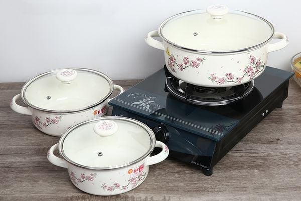 Bộ 3 nồi thép Nippon tráng men Fujihoro SKW-332G - đào tím nắp kính