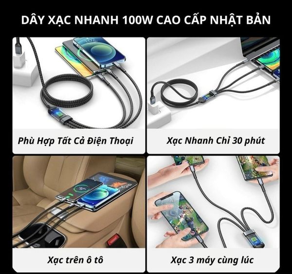 Dây cáp sạc 100W 3in1