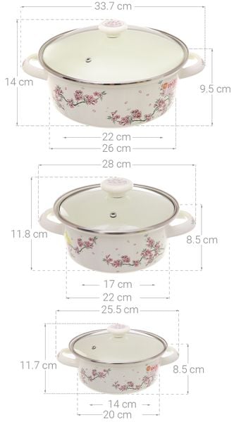 Bộ 3 nồi tráng men Fujihoro SYM-332G