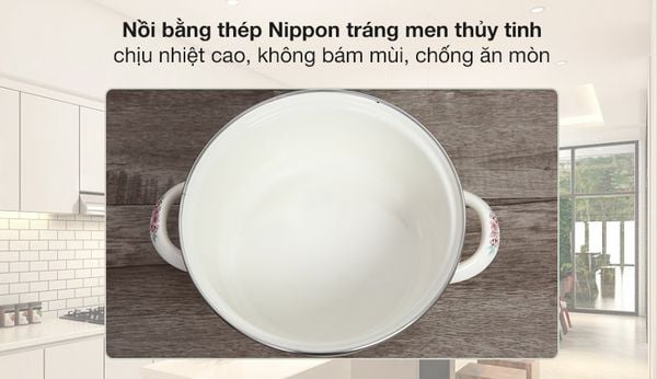 Bộ 3 nồi thép Nippon tráng men Fujihoro SKW-332G - đào tím nắp kính