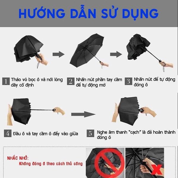Dù tự động 10 nan cứng cáp, chống tia UV