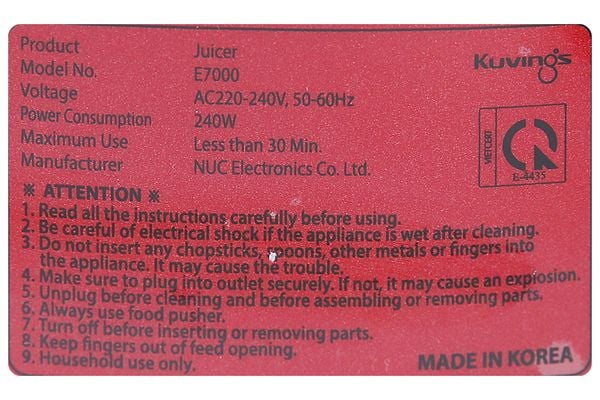 Máy ép trái cây tốc độ chậm Kuvings E7000