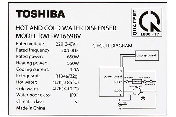 MÁY NƯỚC NÓNG LẠNH TOSHIBA RWF-W1669BV