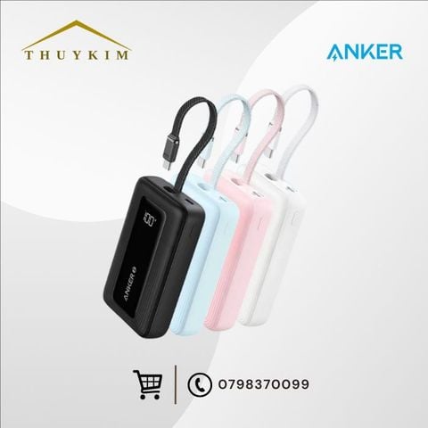 Sạc dự phòng ANKER Zolo 20kmAh 30W - 2 cổng 1C1A - Tích hợp sẵn cáp USB-C - A1689