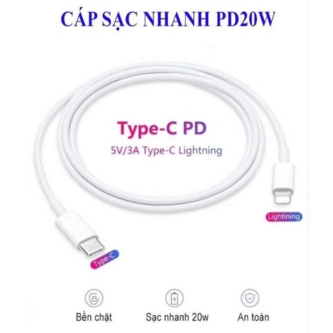 Bộ sạc ( Củ PD 20W + Dây sạc Type-C ) dành cho điện thoại Iphone (không nóng máy, ổn định)