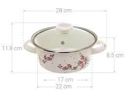 Nồi tráng men Fujihoro SKW-22G, hoa văn đào tím, nắp kính, 22cm/2.3L