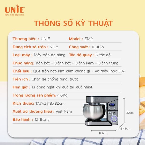 Máy trộn bột đa năng Unie EM2