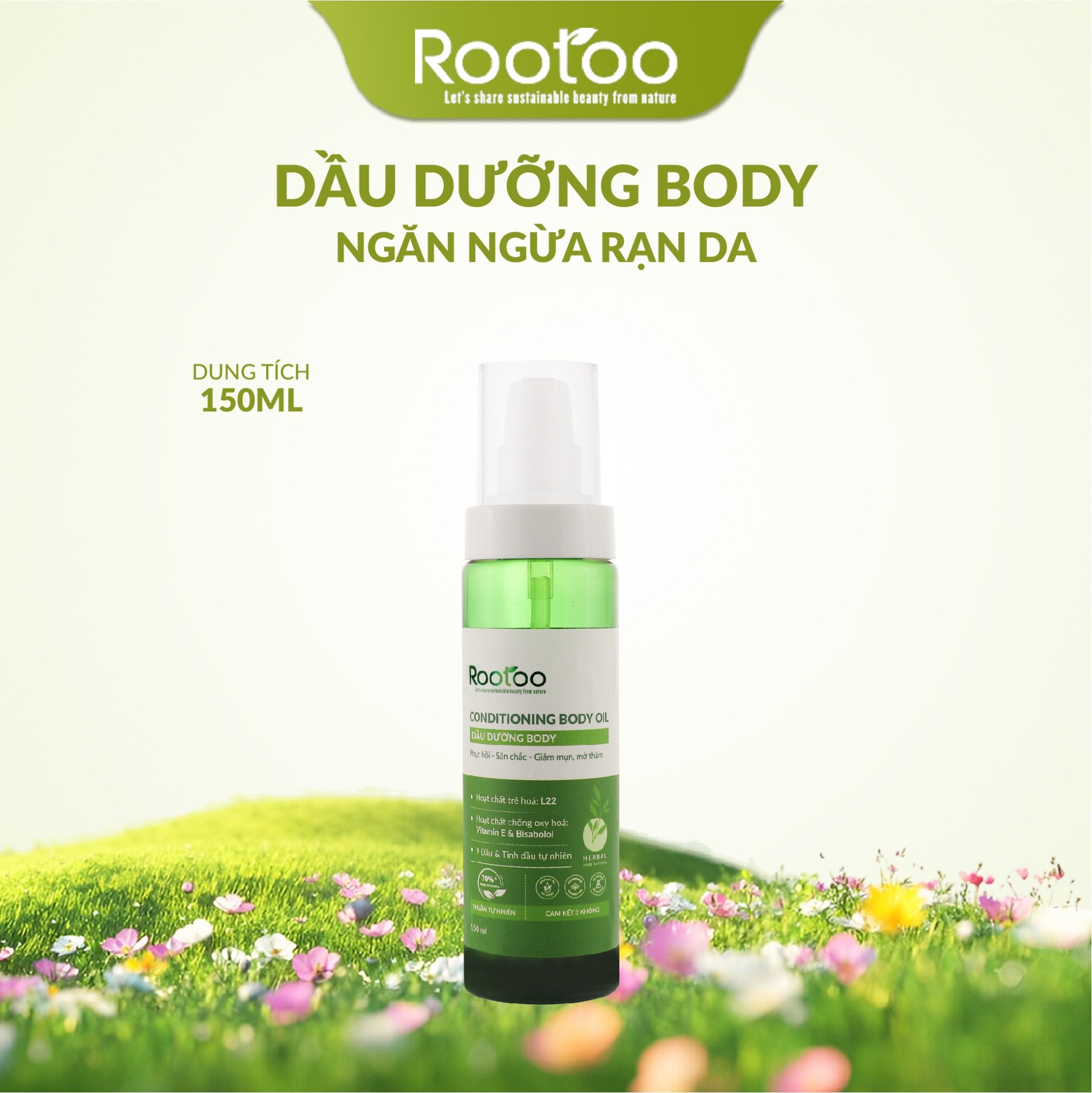 Dầu Dưỡng Body Conditioning Body Oil Dưỡng Ẩm Da Body Oil Thảo Dược Phục Hồi Rạn Da Và Giảm Mụn Lưng ROOTOO Thuần Tự Nhiên 150ml/50ml/20ml