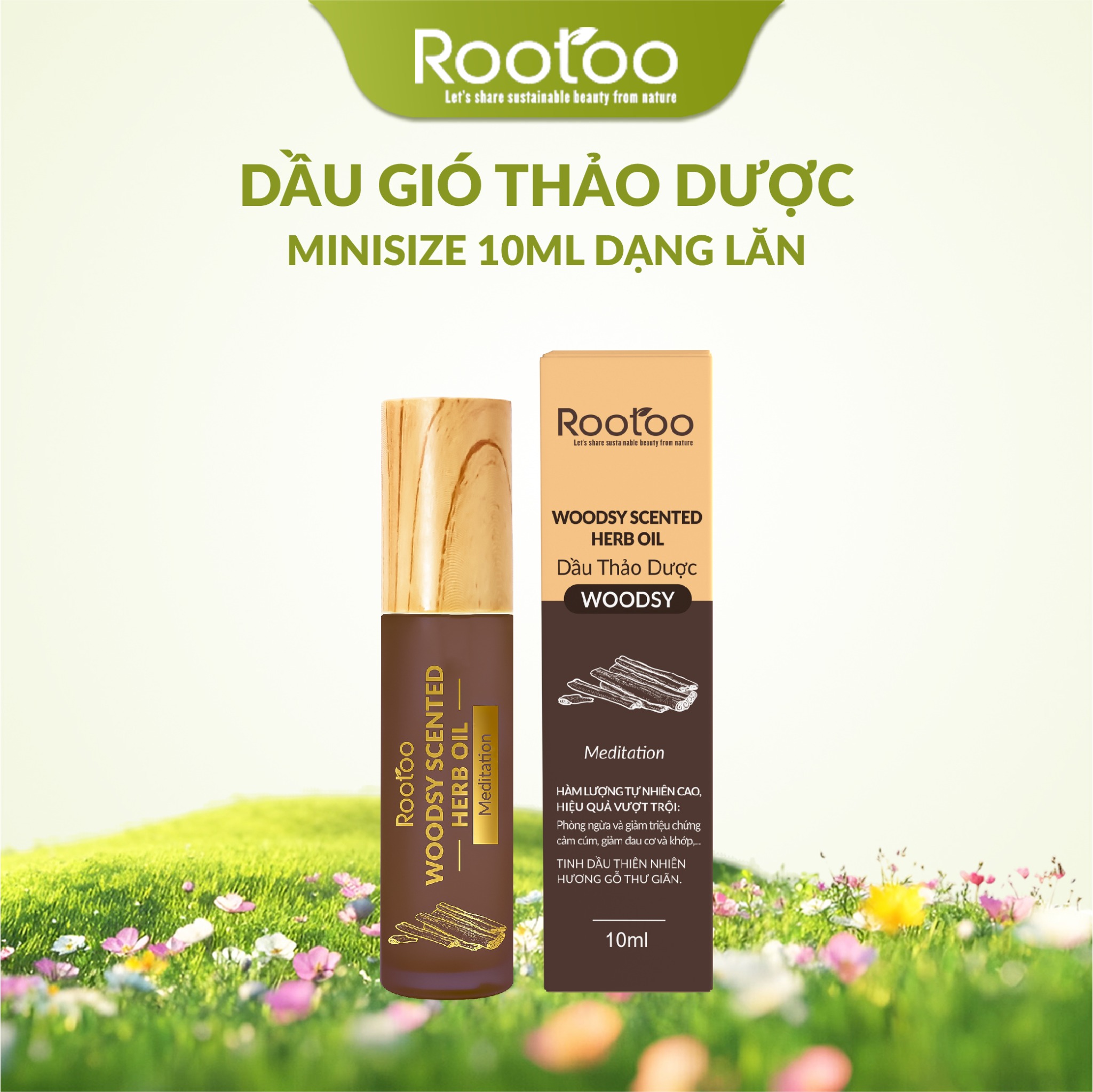 Dầu Thảo Dược Woodsy - Woodsy Scented Herb Oil Hỗ Trợ Thông Mũi Giúp Giảm Đau Cơ ROOTOO Thuần Tự Nhiên 10ml