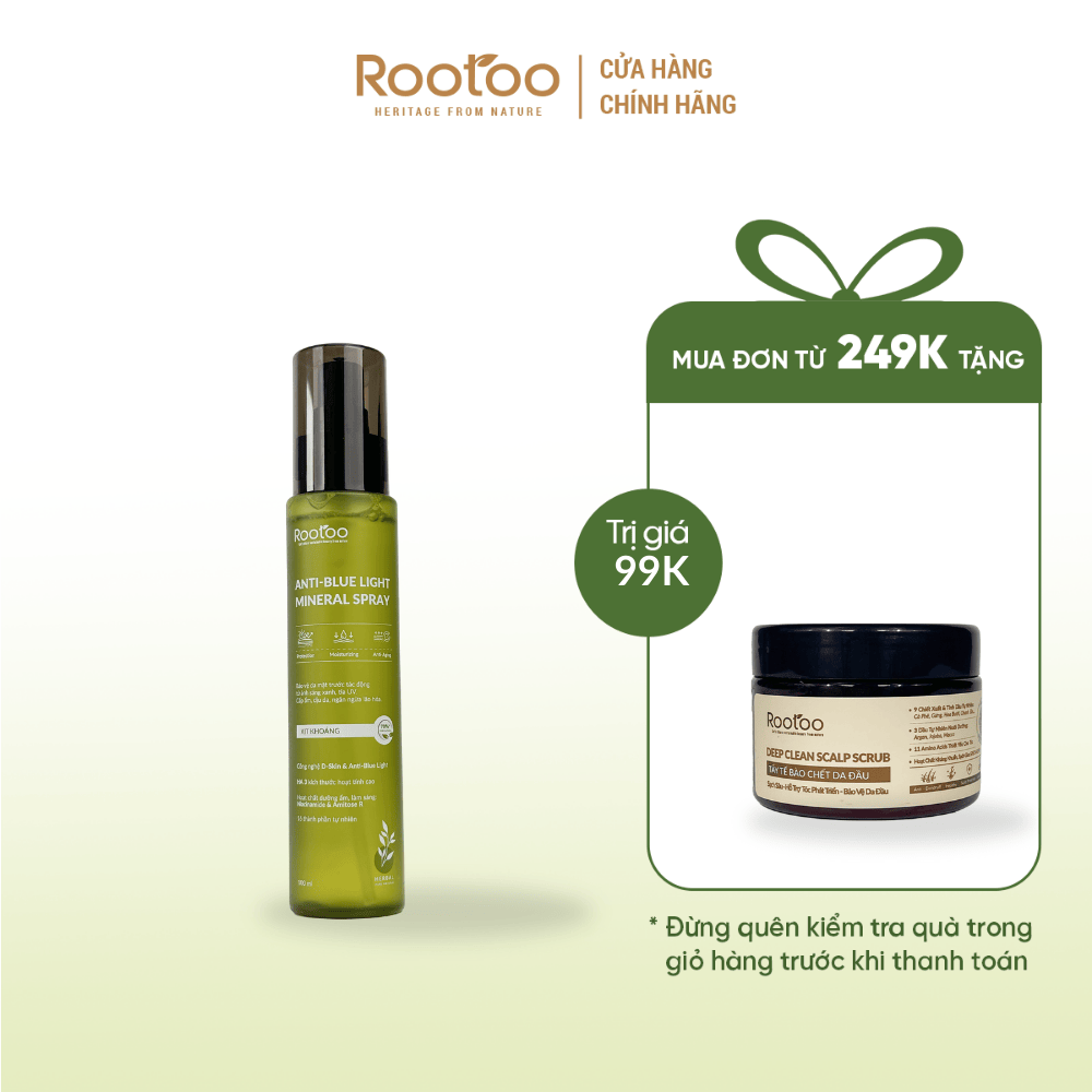 Xịt Khoáng Anti Blue Light Mineral Spray Chống Ánh Sáng Xanh, Dưỡng Ẩm, Cân Bằng Độ pH, Se Nhỏ Lỗ Chân Lông, Phục Hồi Da ROOTOO Thuần Tự Nhiên 100ml/50ml
