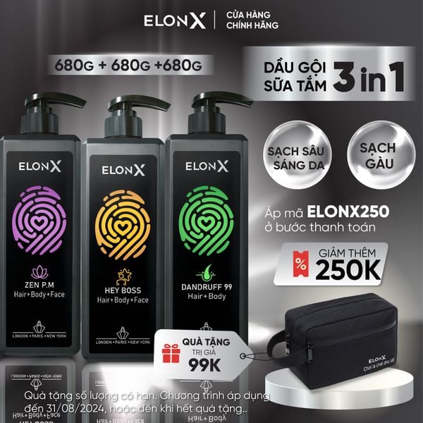  Combo 3 dầu gội ELONX 3 trong 1 cho nam - hương nước hoa - sữa tắm gội (bộ dầu gội nam 3 chai 680gr) (sáng tối sạch gàu) 