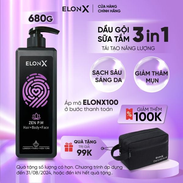  Dầu gội ELONX ZEN P.M 3 trong 1 cho nam - hương nước hoa - sữa tắm gội (tối - 680gr) 