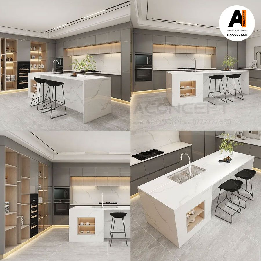 Tủ bếp A437 chữ L