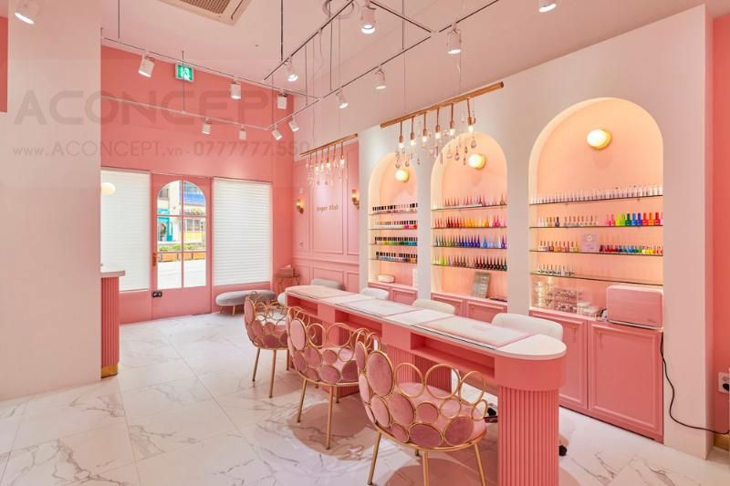 Thiết kế tiệm Nail màu hồng