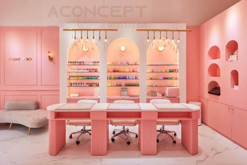 Thiết kế tiệm Nail màu hồng