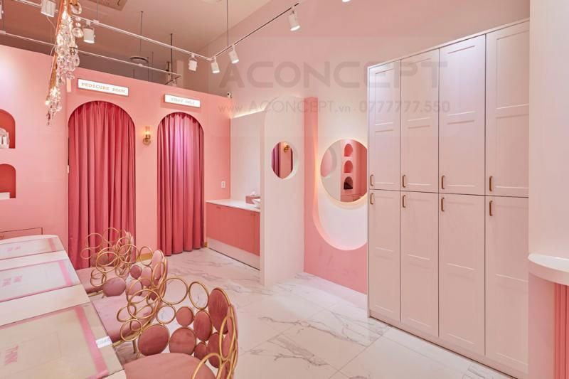 Thiết kế tiệm Nail màu hồng