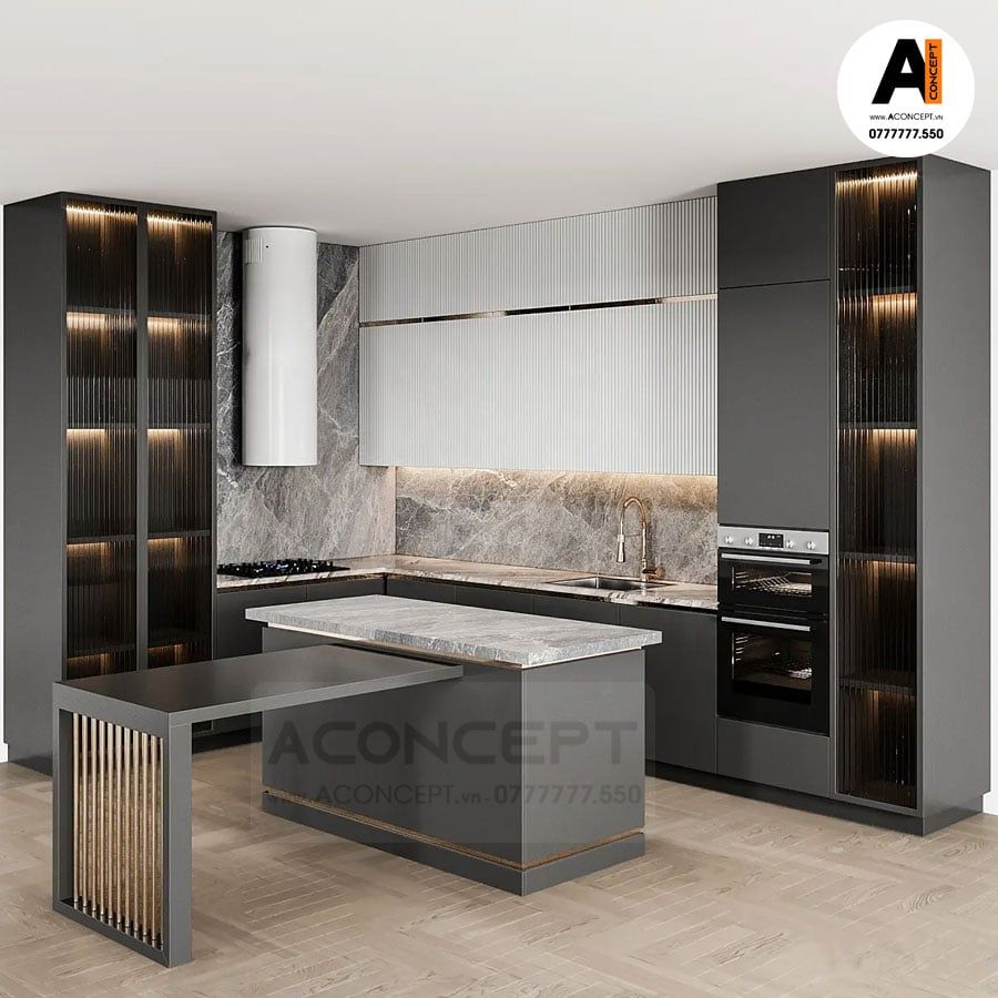 Tủ bếp A424 chữ L