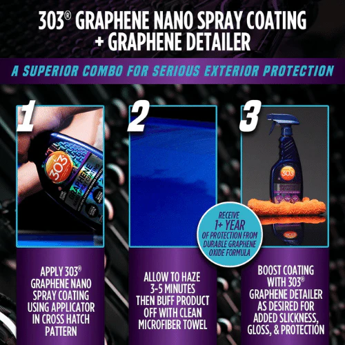  303 Graphene Detailer - Phủ bóng và bảo vệ sơn - Chống nhòe cho kính lái, kính hông và gương chiếu hậu cho tầm nhìn tốt khi lái xe dưới mưa 