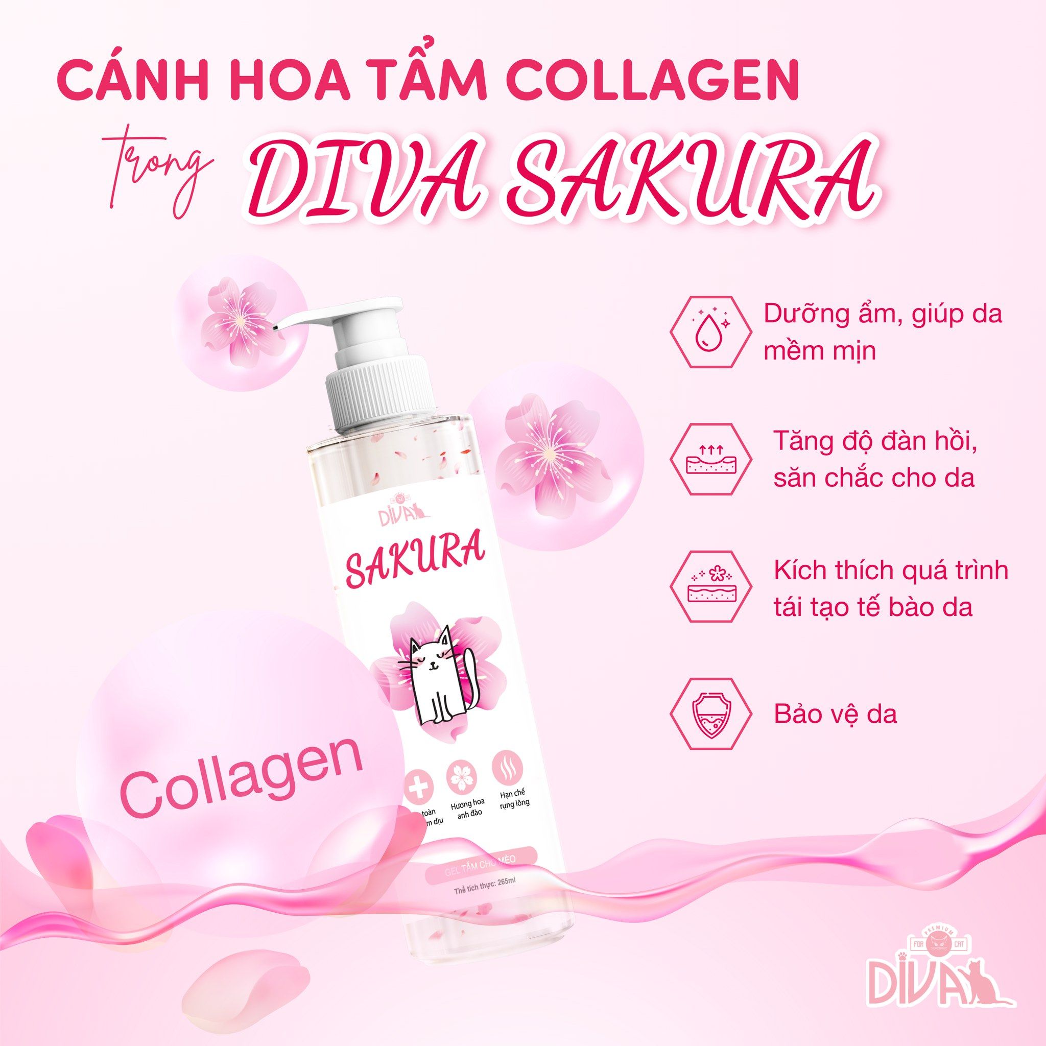  Sữa tắm mèo collagen anh đào DIVA Sakura 55ml 
