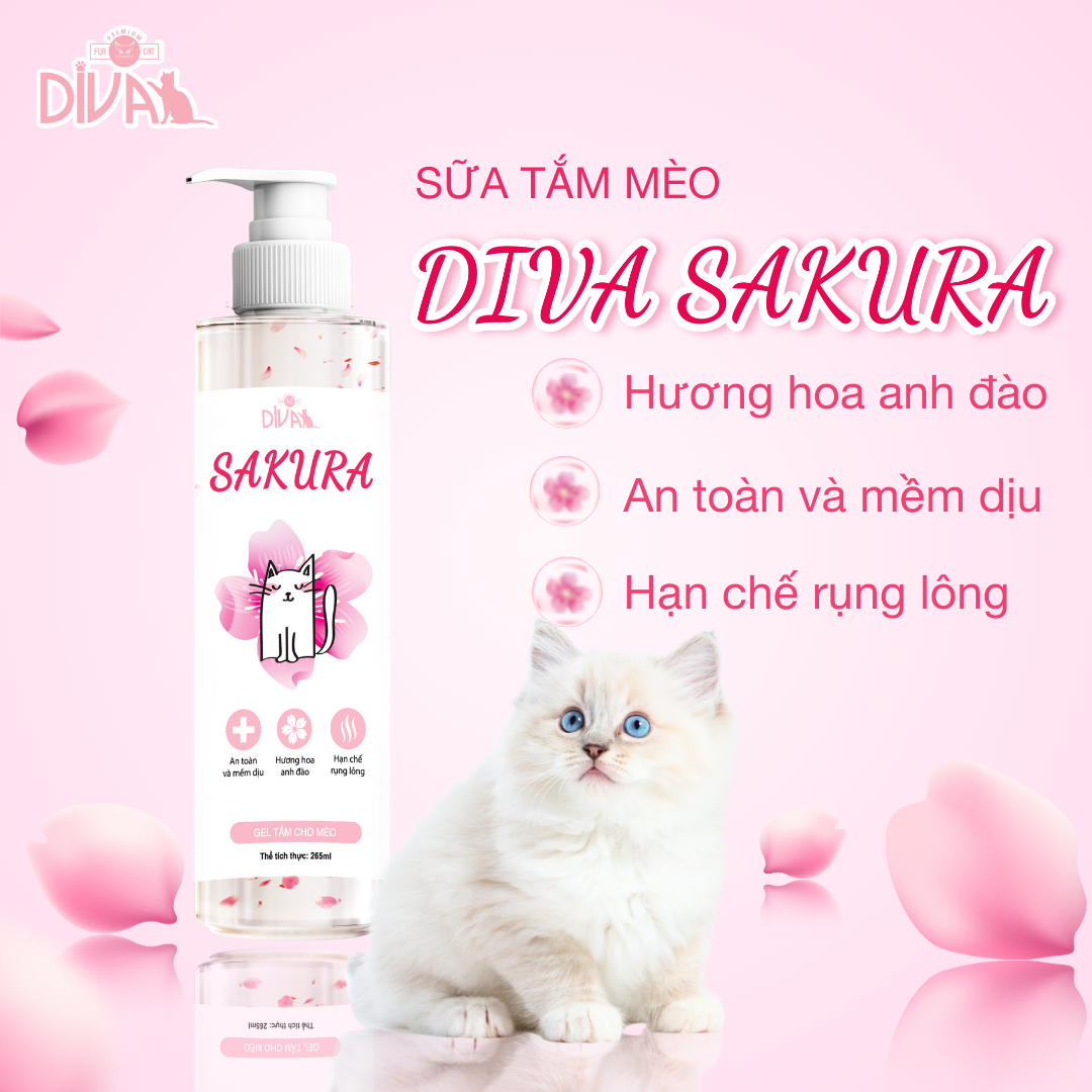  Gel tắm cho mèo Diva Sakura 265ml 