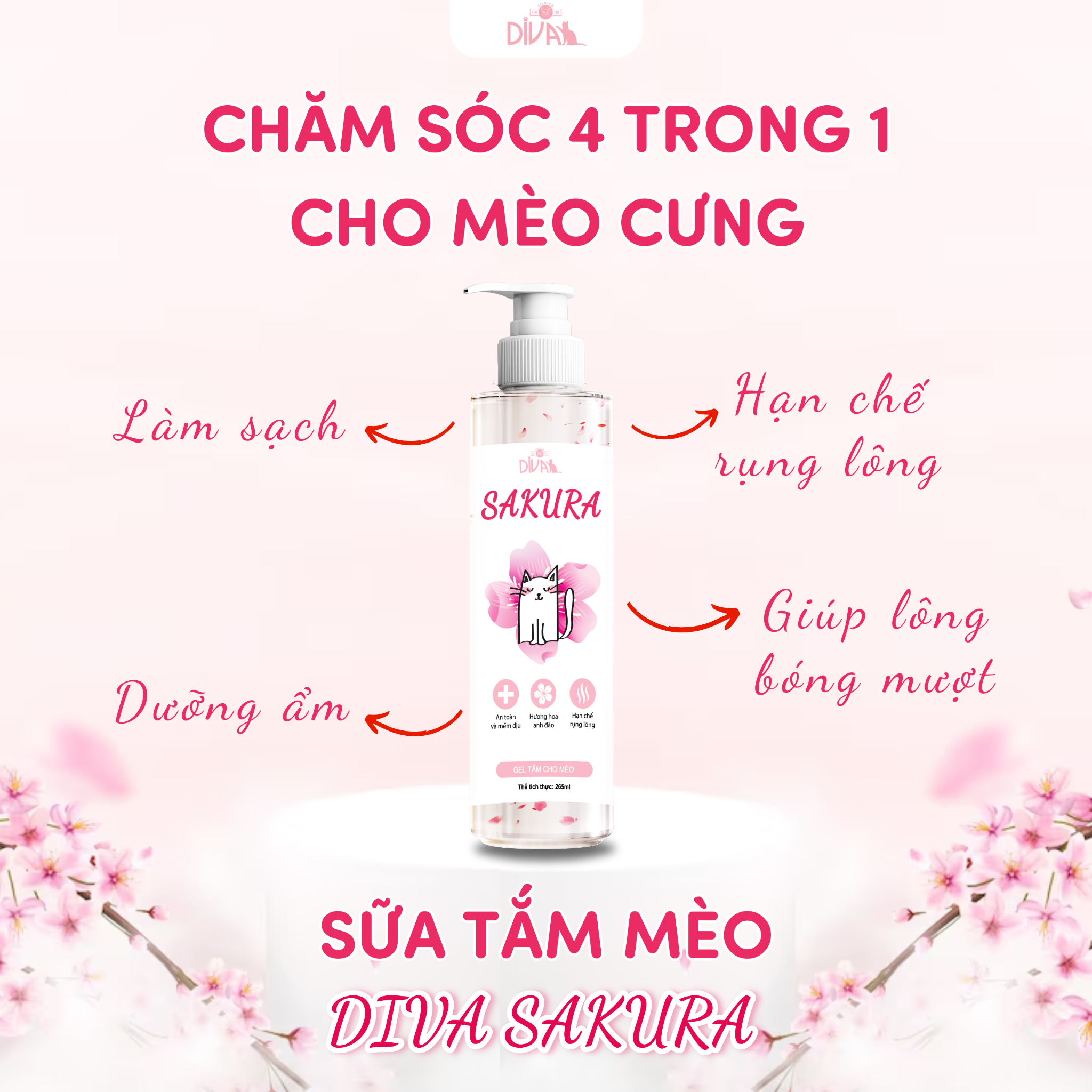  Gel tắm cho mèo Diva Sakura 265ml 